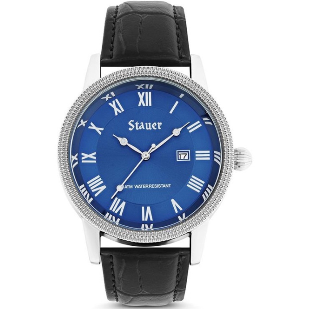 Stauer Urban Blue Men's Watch New with Box and Seals Genuine Leather Timepiece
